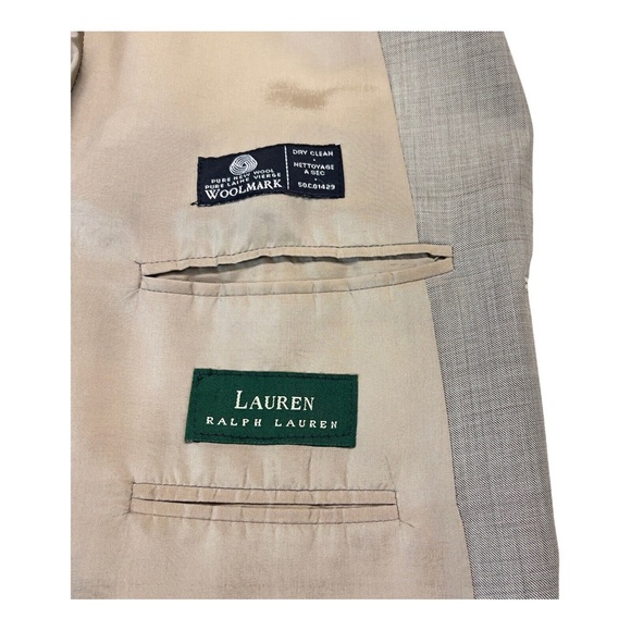 Ralph Lauren Macys Plain Weave Pure Wool Beige Blazer Jacket Sport Coat Mens 42R - Picture 11 of 12